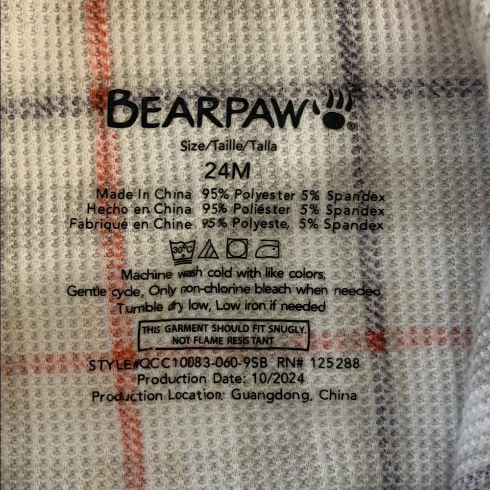 BearPaw Window Pane Plaid Waffle Knit Size 24 Months 2 PC Pajama Set Red Black